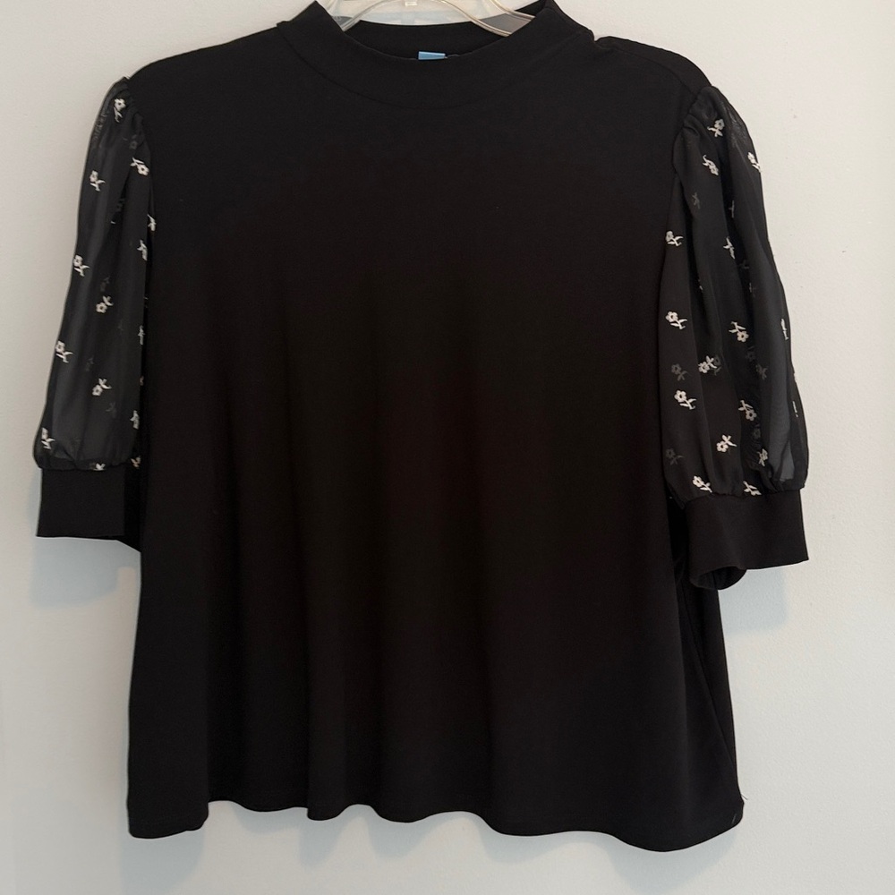 CeCe Black Blouse with Sheer Accents